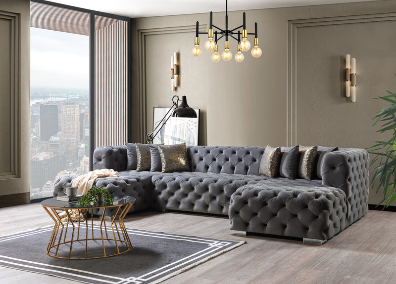 Neva Gray Velvet Double Chaise Sectional - Gate FurnitureSectional