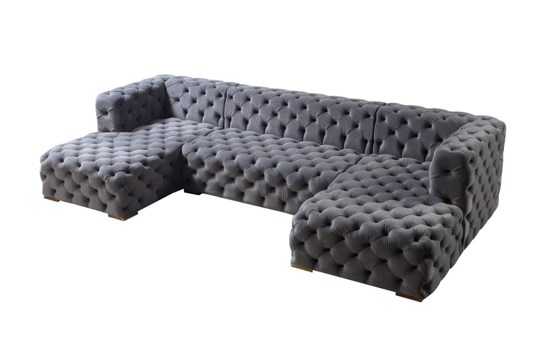 Neva Gray Velvet Double Chaise Sectional - Gate FurnitureSectional