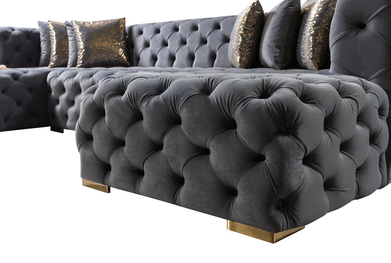 Neva Gray Velvet Double Chaise Sectional - Gate FurnitureSectional