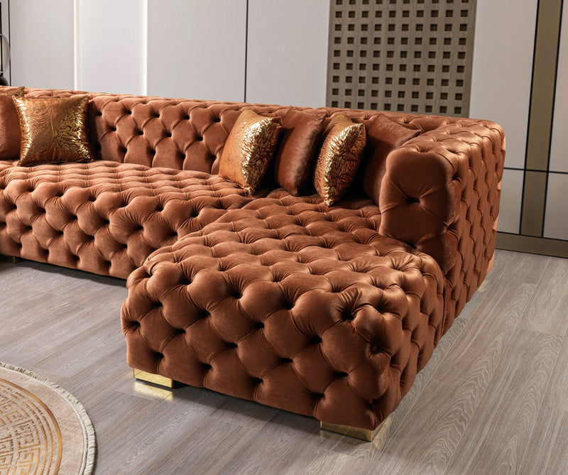 Neva Orange Velvet Double Chaise 138" Sectional [ETA: 8/23] - Gate FurnitureSectional