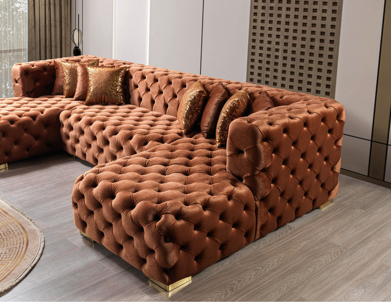 Neva Orange Velvet Double Chaise 138" Sectional [ETA: 8/23] - Gate FurnitureSectional