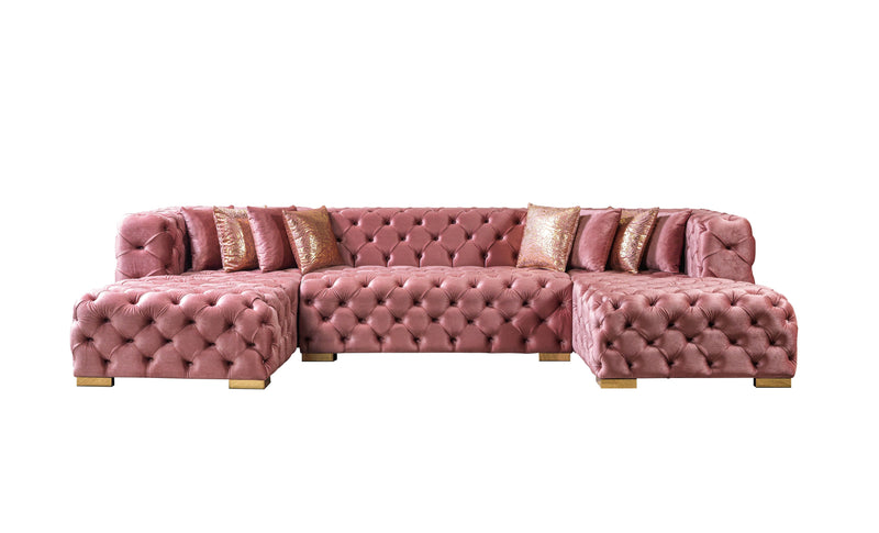 Neva Pink Velvet Double Chaise 138" Sectional [ETA: 8/23] - Gate FurnitureSectional