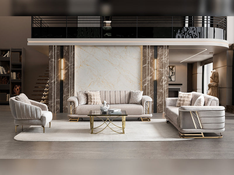 Nevada 3-pieces (Sofa & Loveseat & Chair) Livingroom Set in Cream - 200-ST-NEV-KENZO20-321