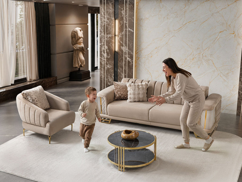 Nevada 3-pieces (Sofa & Loveseat & Chair) Livingroom Set in Cream - 200-ST-NEV-KENZO20-321