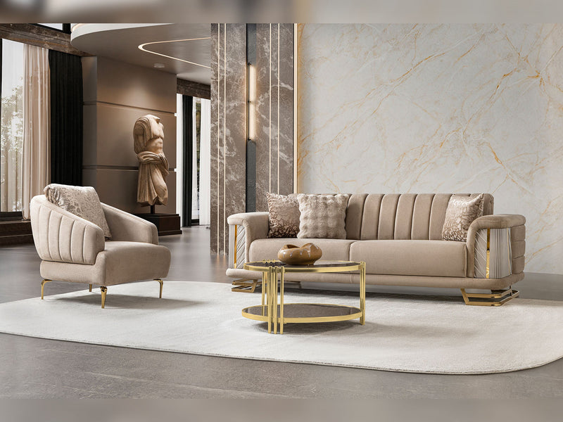 Nevada 3-pieces (Sofa & Loveseat & Chair) Livingroom Set in Cream - 200-ST-NEV-KENZO20-321