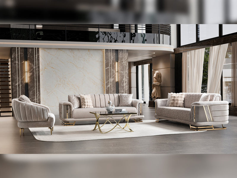 Nevada 3-pieces (Sofa & Loveseat & Chair) Livingroom Set in Cream - 200-ST-NEV-KENZO20-321