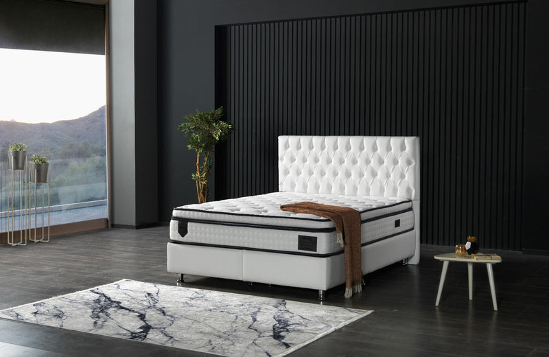 Nevada Storage Bed With Headboard White Vinyl - King in White - 110-NEV-WHIPU-200-SB