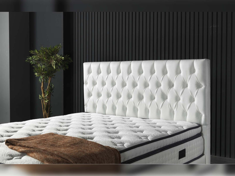 Nevada Storage Bed With Headboard White Vinyl - King in White - 110-NEV-WHIPU-200-SB