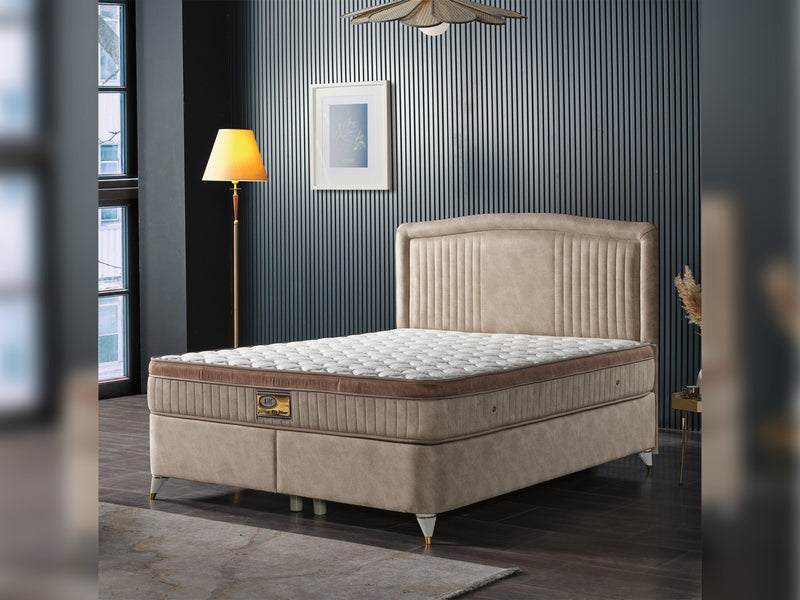New Silver Storage Bed With Headboard - Queen in Beige - 200-ELIF-NEW-150-EY167-SB