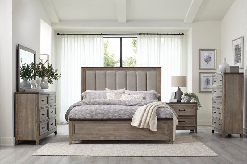 Newell Light Brown Upholstered Panel Bedroom Set - Gate FurnitureBedroom Set