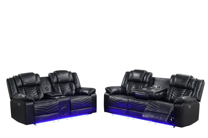 Newnan - Black Color, Power Reclining, Drop-Down Table, Power Source, Console, Bluetooth Speaker, Subwoofer, Cup Holder, Built-in Tube LED Light, USB Charger, Zero Gravity - L680-SL