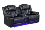 Newnan - Black Power Recliner Loveseat with Console, Bluetooth Speaker, Subwoofer, Built-in Tube LED Light, Cup Holder, USB Charger, Zero Gravity - L680-L
