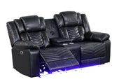 Newnan - Black Power Recliner Loveseat with Console, Bluetooth Speaker, Subwoofer, Built-in Tube LED Light, Cup Holder, USB Charger, Zero Gravity - L680-L
