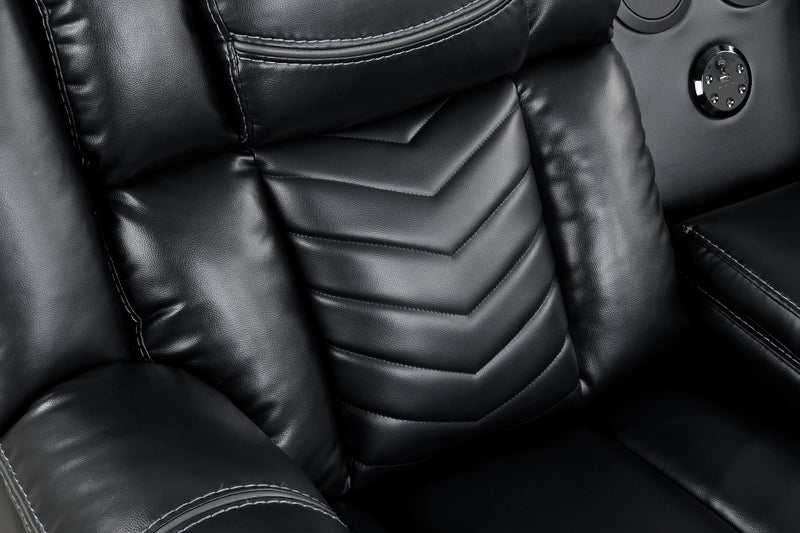 Newnan - Black Power Recliner Loveseat with Console, Bluetooth Speaker, Subwoofer, Built-in Tube LED Light, Cup Holder, USB Charger, Zero Gravity - L680-L