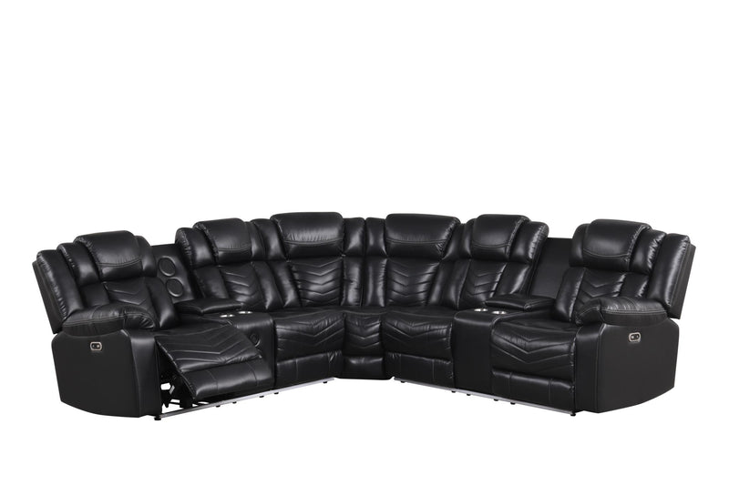 Newnan - Black Power Recliner Sectional with Bluetooth Speaker, Subwoofer, Storage Console, Tube LED, Cup Holder, USB Charger, Zero Gravity - S470-Sectional