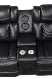 Newnan - Black Power Recliner Sectional with Bluetooth Speaker, Subwoofer, Storage Console, Tube LED, Cup Holder, USB Charger, Zero Gravity - S470-Sectional