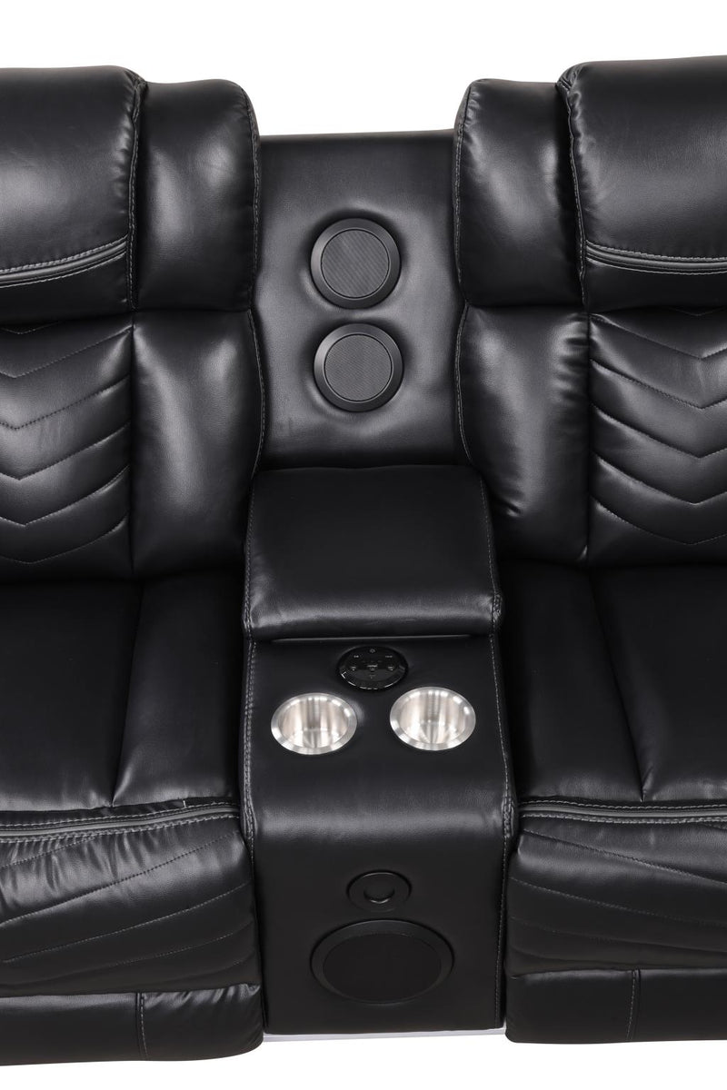 Newnan - Black Power Recliner Sectional with Bluetooth Speaker, Subwoofer, Storage Console, Tube LED, Cup Holder, USB Charger, Zero Gravity - S470-Sectional
