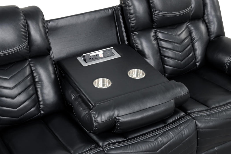 Newnan - Black Power Recliner Sofa with Drop-Down Table, Power Source, Built-in Tube LED Light, Cup Holder, USB Charger, Zero Gravity - L680-S