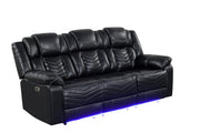 Newnan - Black Power Recliner Sofa with Drop-Down Table, Power Source, Built-in Tube LED Light, Cup Holder, USB Charger, Zero Gravity - L680-S