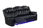 Newnan - Black Power Recliner Sofa with Drop-Down Table, Power Source, Built-in Tube LED Light, Cup Holder, USB Charger, Zero Gravity - L680-S