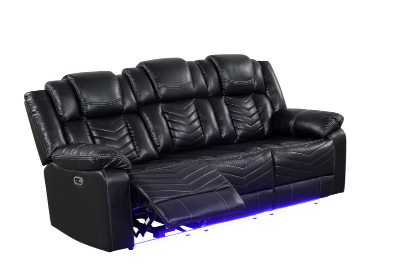 Newnan - Black Power Recliner Sofa with Drop-Down Table, Power Source, Built-in Tube LED Light, Cup Holder, USB Charger, Zero Gravity - L680-S