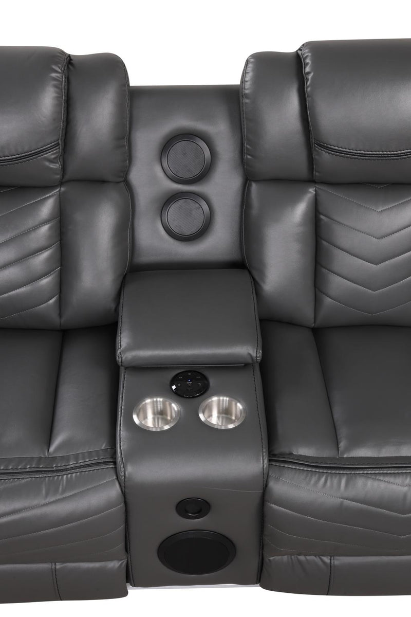 Newnan - Gray Power Recliner Sectional with Bluetooth Speaker, Subwoofer, Storage Console, Tube LED, Cup Holder, USB Charger, Zero Gravity - S471-Sectional