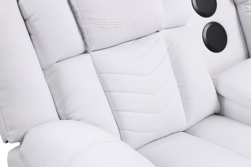 Newnan - White Power Recliner Sectional with Bluetooth Speaker, Subwoofer, Storage Console, Tube LED, Cup Holder, USB Charger, Zero Gravity - S472-Sectional