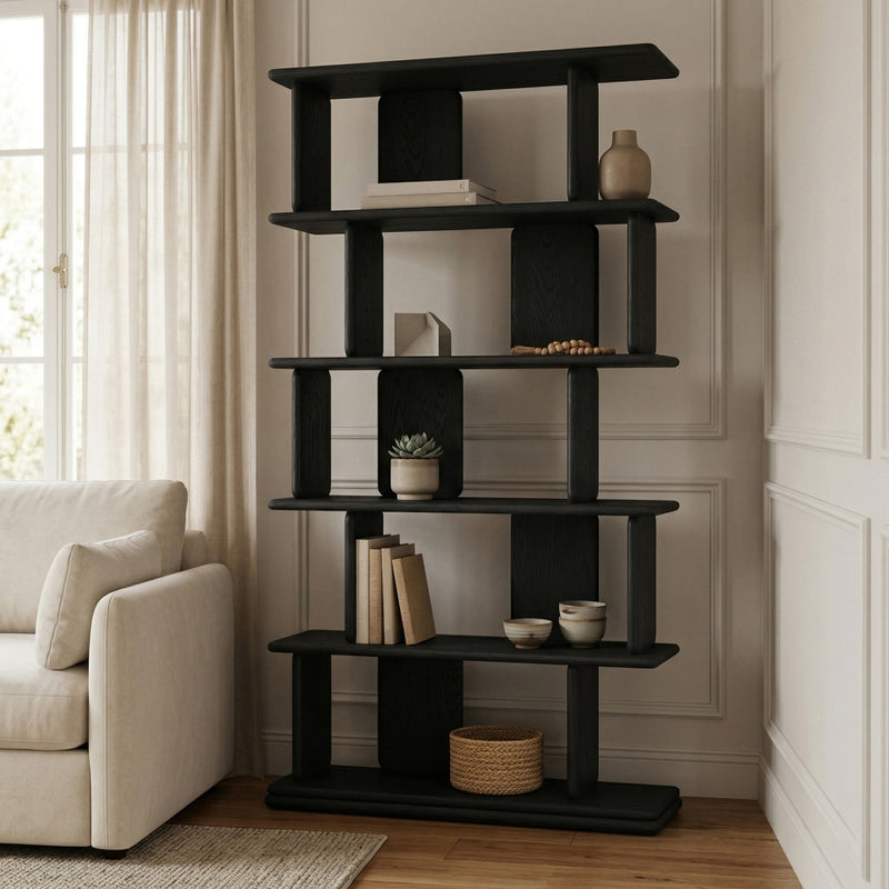 Nexa Solid Wood Bookcase / Shelving in Black - 77065Black