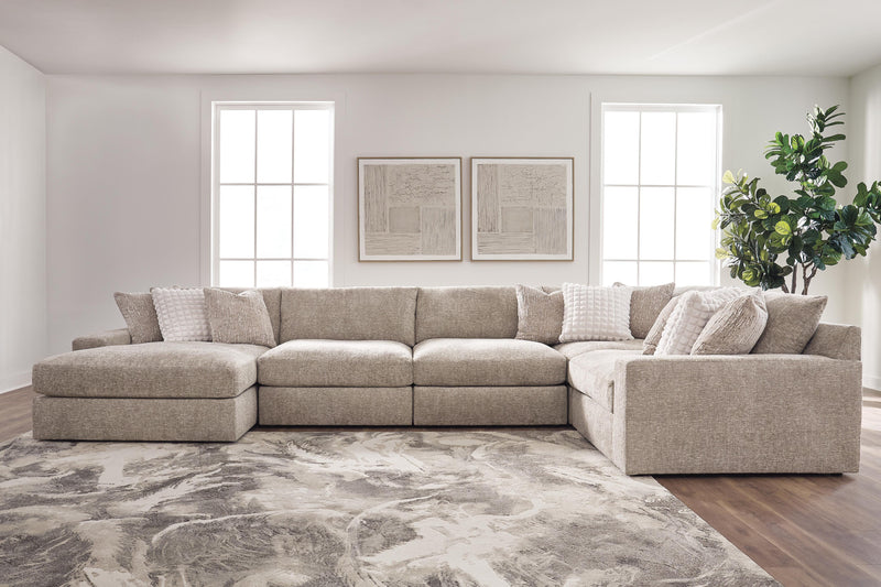 Nexora-Court Burlap 5-Piece Sectional with Chaise - PC68008S12