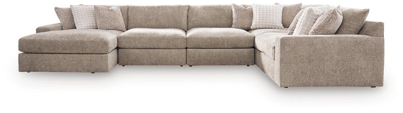 Nexora-Court Burlap 5-Piece Sectional with Chaise - PC68008S12