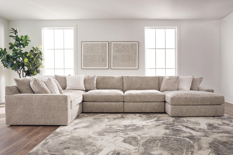 Nexora-Court Burlap 5-Piece Sectional with Chaise - PC68008S13