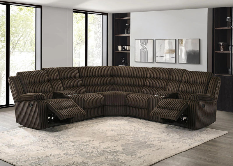 Nexus - Brown Manual Recliner Sectional with Storage Consoles and Cup Holder - S484-Sectional
