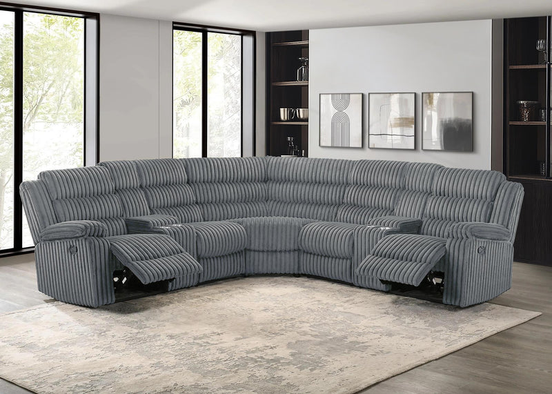 Nexus - Gray Manual Recliner Sectional with Storage Consoles and Cup Holder - S485-Sectional