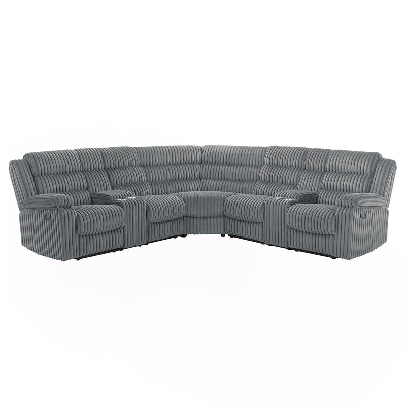 Nexus - Gray Manual Recliner Sectional with Storage Consoles and Cup Holder - S485-Sectional