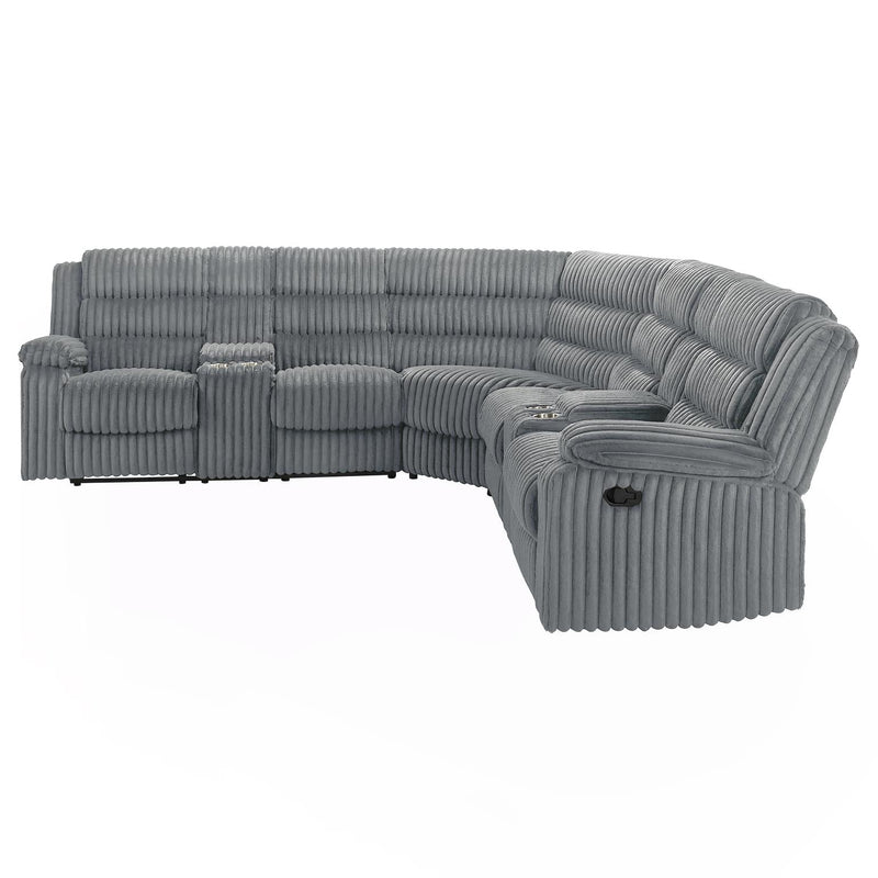 Nexus - Gray Manual Recliner Sectional with Storage Consoles and Cup Holder - S485-Sectional