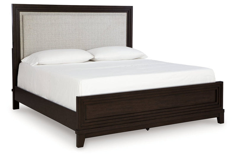 Neymorton Dark Grayish Brown Queen Upholstered Panel Bed - Gate FurnitureQueen Bed