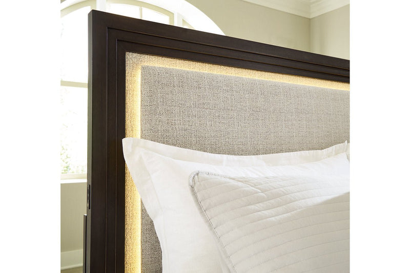 Neymorton Dark Grayish Brown Queen Upholstered Panel Bed - Gate FurnitureQueen Bed
