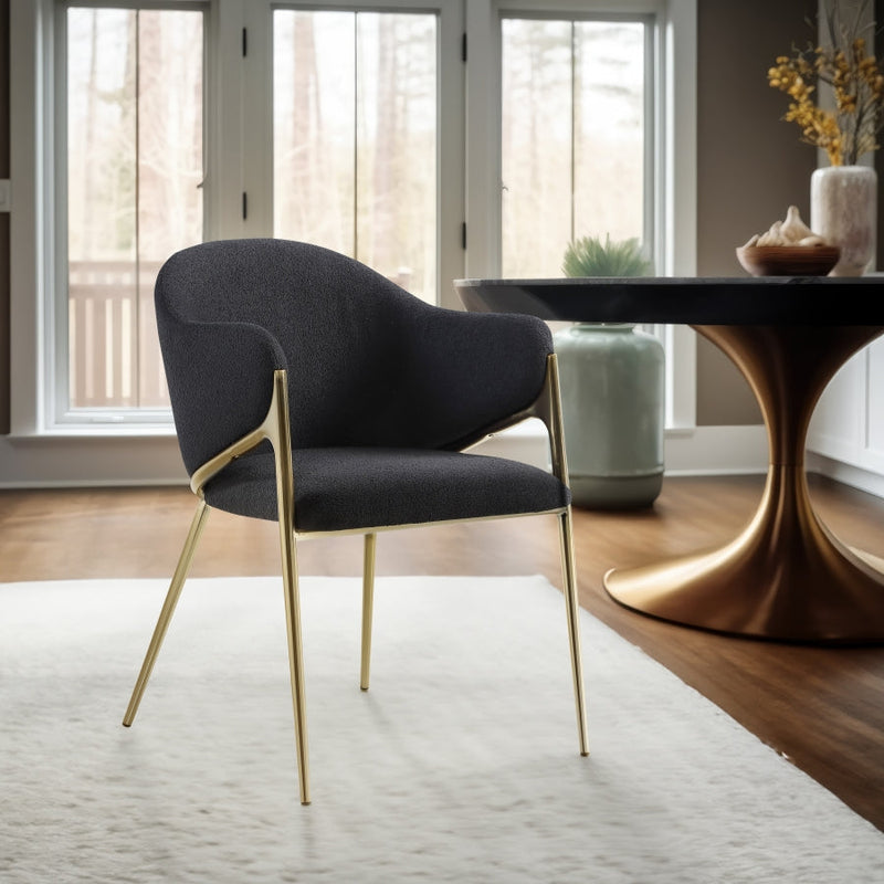 Nial Boucle Fabric Upholstered Dining Chair in Black, Set of 2 - 559Black-C