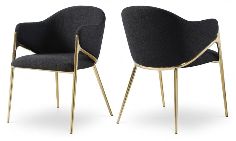 Nial Boucle Fabric Upholstered Dining Chair in Black, Set of 2 - 559Black-C