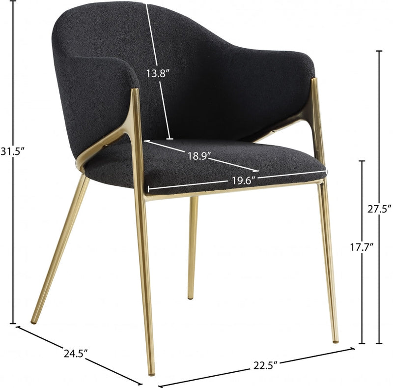 Nial Boucle Fabric Upholstered Dining Chair in Black, Set of 2 - 559Black-C