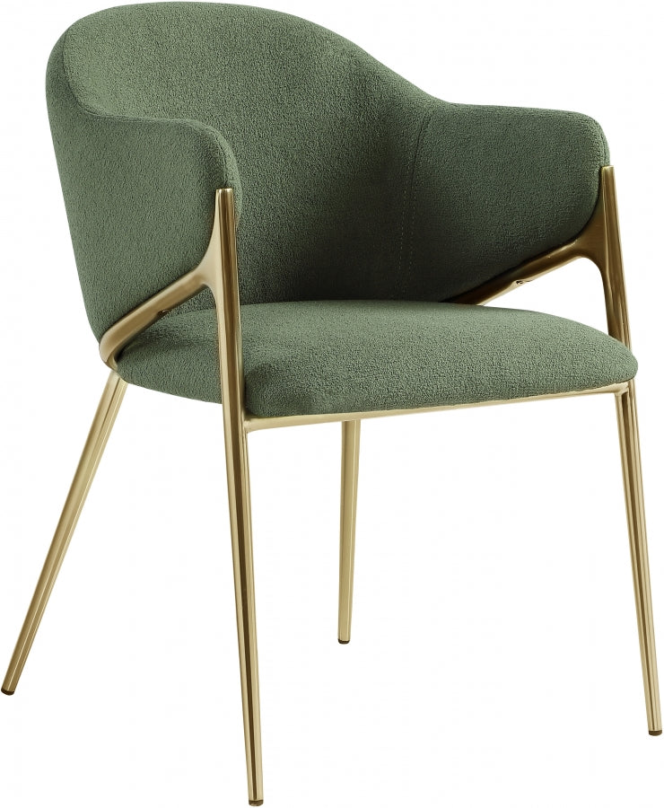 Nial Boucle Fabric Upholstered Dining Chair in Green, Set of 2 - 559Green-C