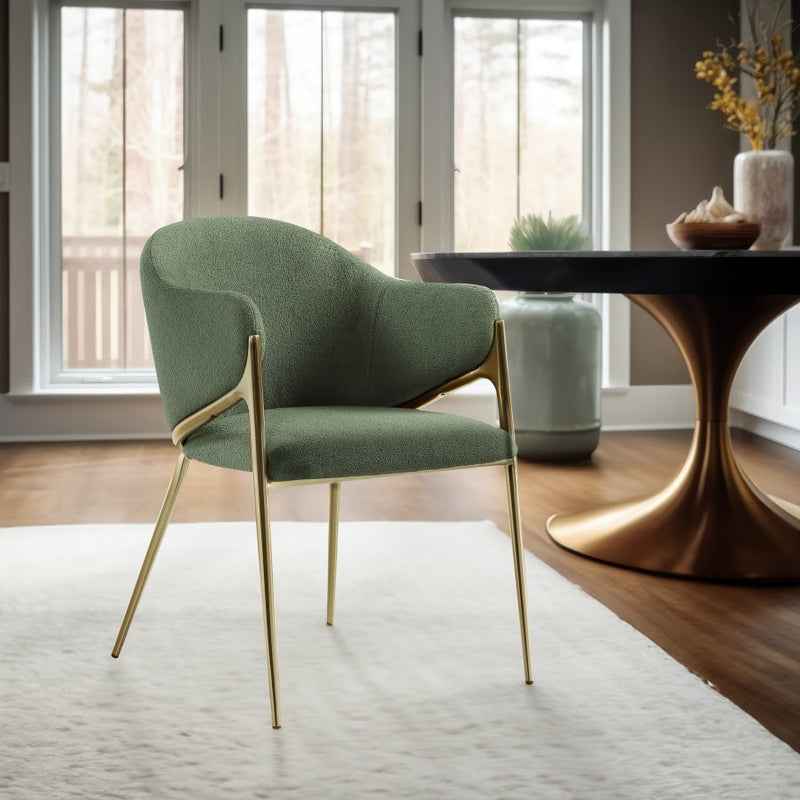 Nial Boucle Fabric Upholstered Dining Chair in Green, Set of 2 - 559Green-C