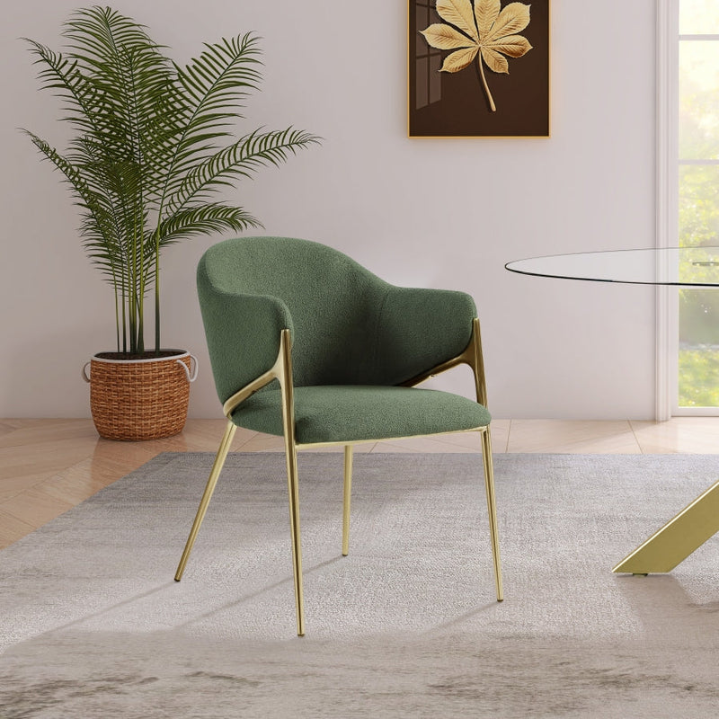 Nial Boucle Fabric Upholstered Dining Chair in Green, Set of 2 - 559Green-C