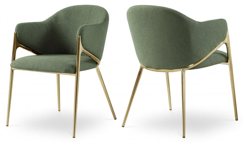 Nial Boucle Fabric Upholstered Dining Chair in Green, Set of 2 - 559Green-C