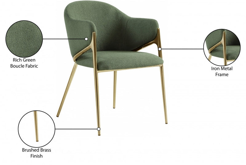 Nial Boucle Fabric Upholstered Dining Chair in Green, Set of 2 - 559Green-C