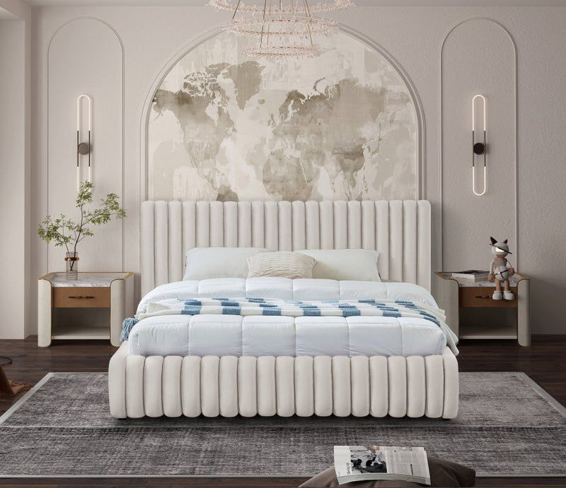 Nico Velvet King Bed Cream - Gate FurnitureKing Bed