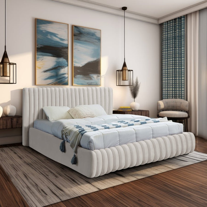 Nico Velvet King Bed Cream - Gate FurnitureKing Bed