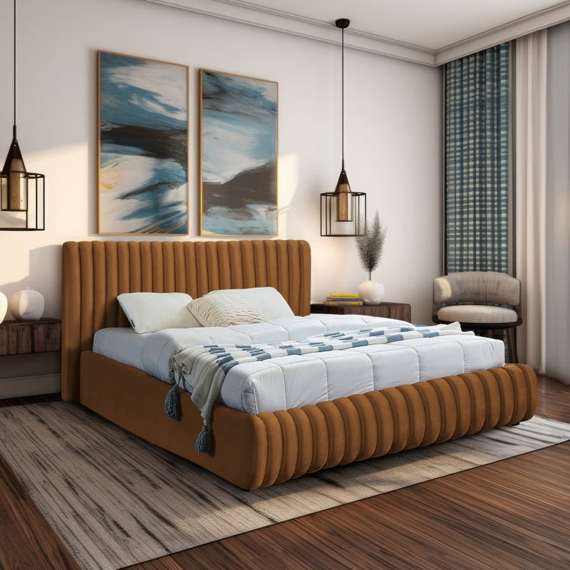 Nico Velvet King Bed Saddle - Gate FurnitureKing Bed