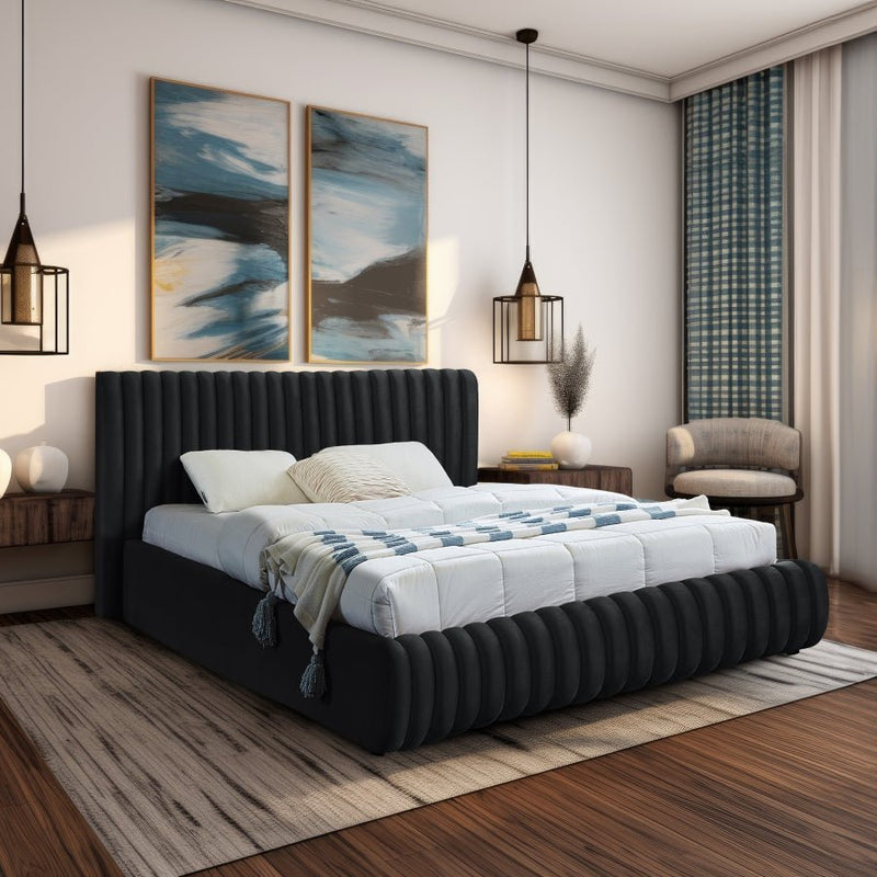 Nico Velvet Queen Bed Black - Gate FurnitureQueen Bed