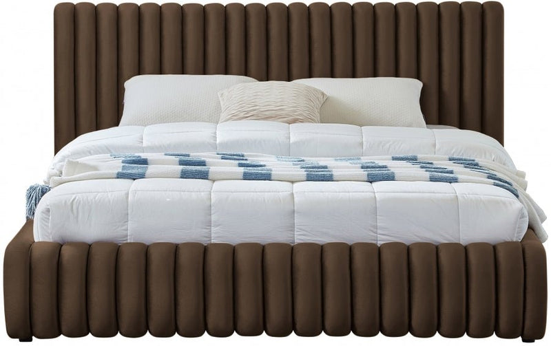 Nico Velvet Queen Bed Brown - Gate FurnitureQueen Bed